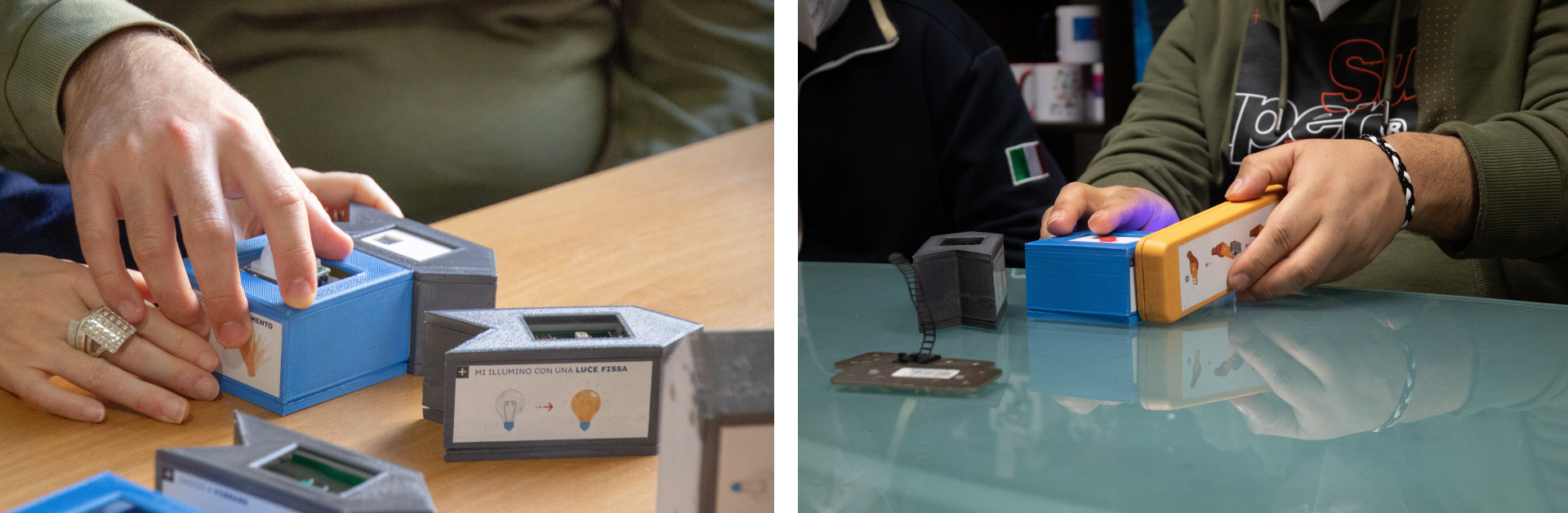 Both pairing modalities in use: proximity pairing on the left, Magic Wand on the right