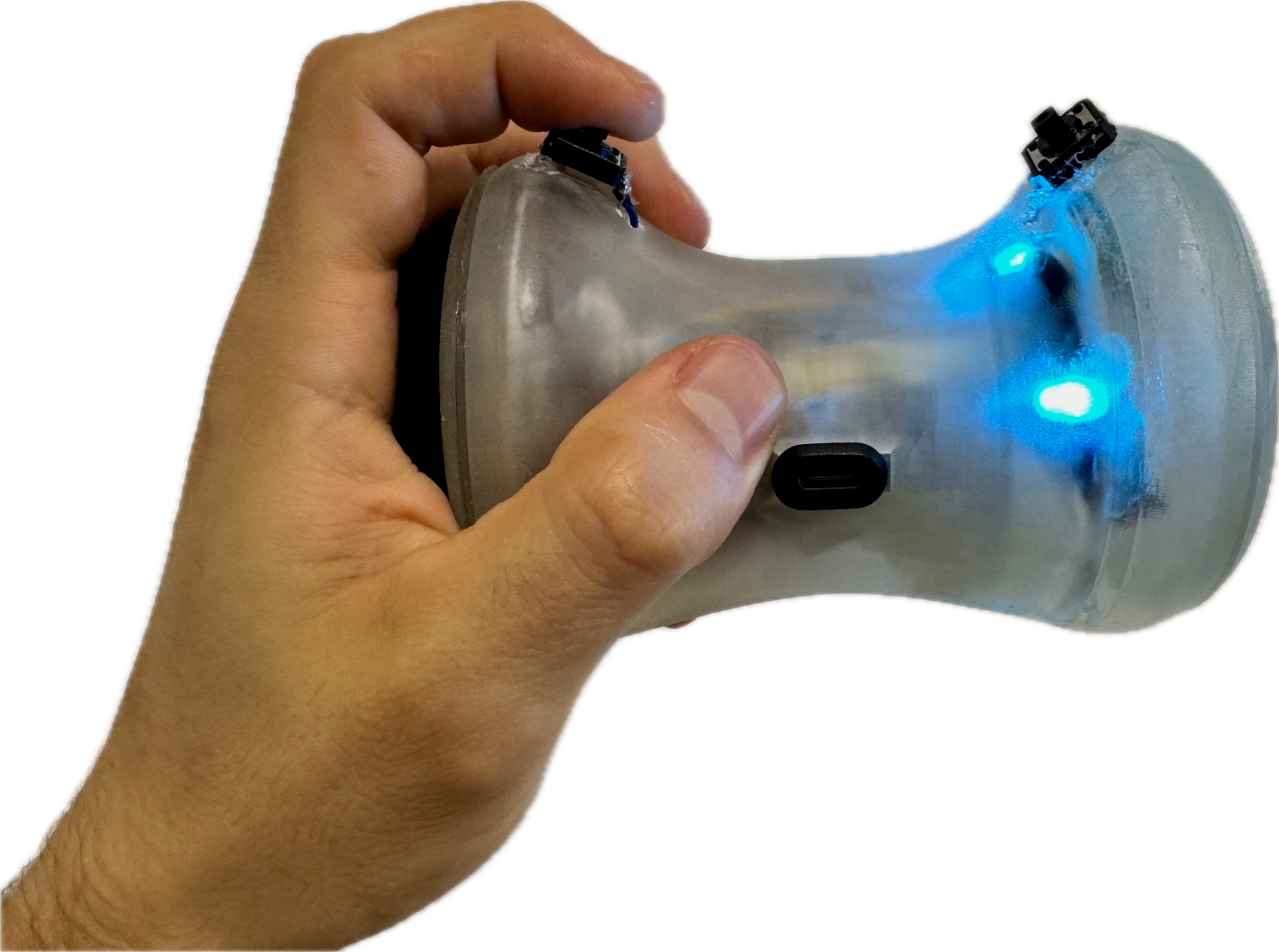 Final pencil-eraser controller with blue LED ring
